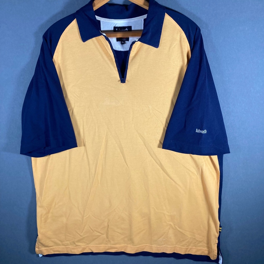 Ashworth‎ Mens Golf Polo Shirt XL Colorblock 1/4 Zip Short Sleeve